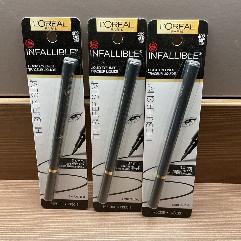 L'Oreal Paris Infallible The Super Slim Liquid Eyeliner #402 Grey Lot Of 3